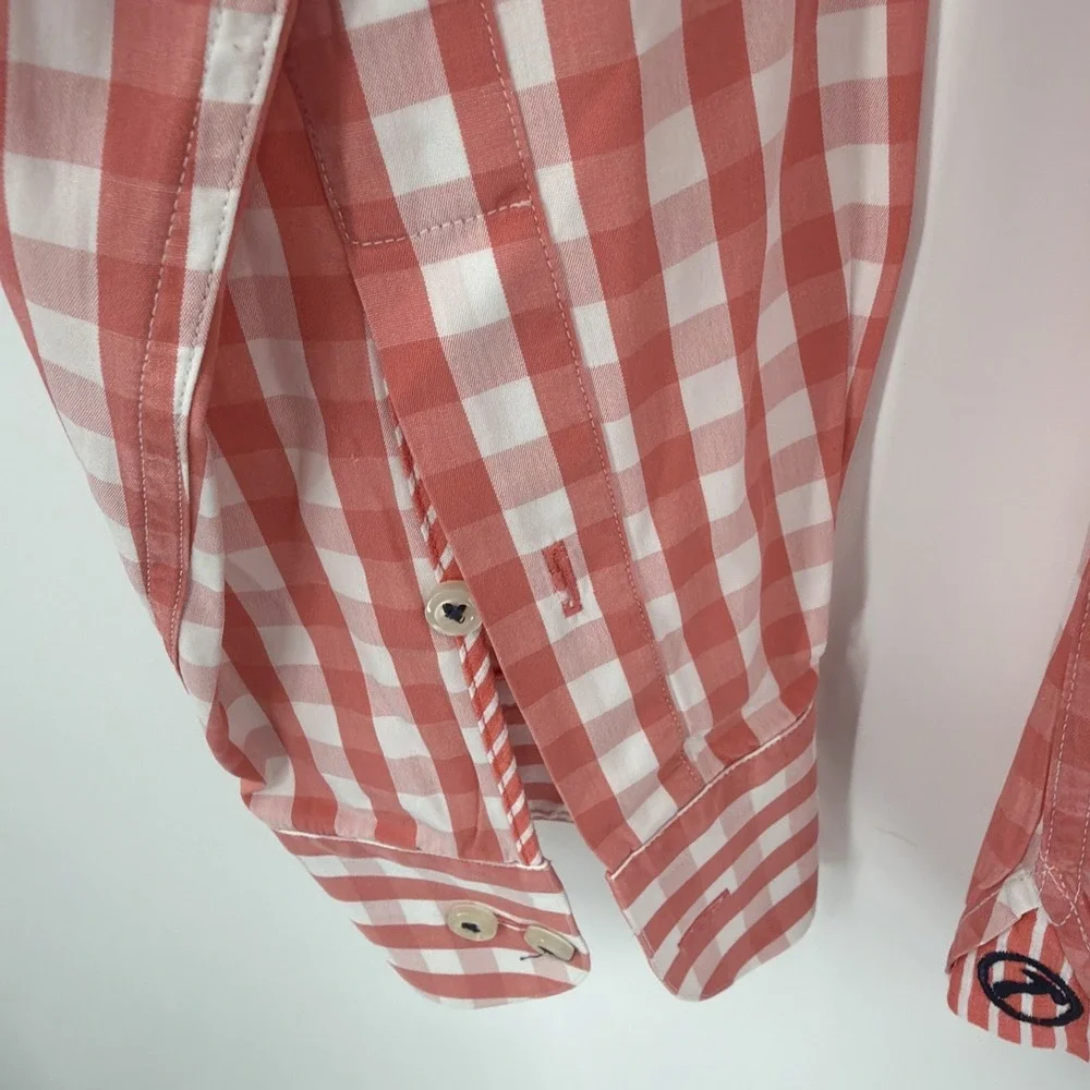 Hammer Made Cotton Button Up Shirt‎ 16.5/42 Peach Red Check Italian Fabric Italy